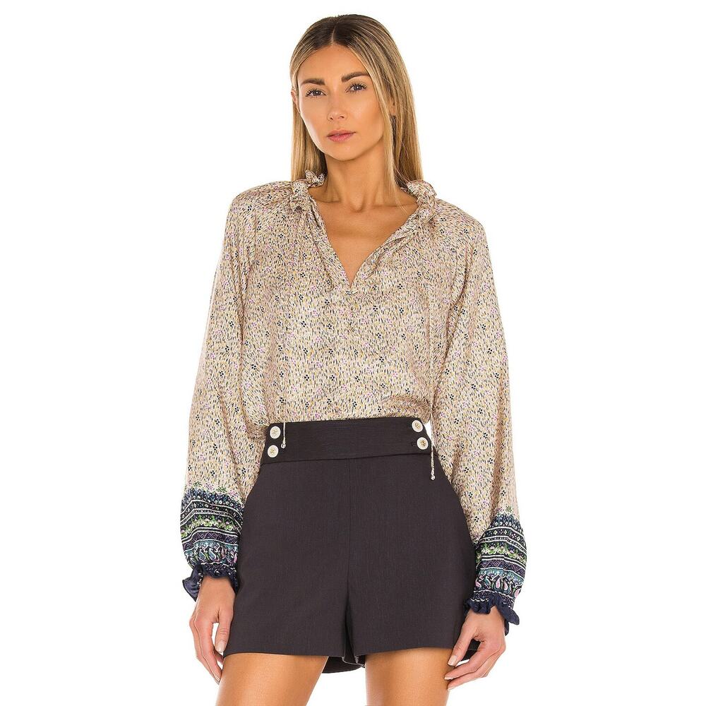 Veronica Beard‎ Antonette Blouse Size 2 Floral Silk Top Ruffle Neck Puff Sleeve